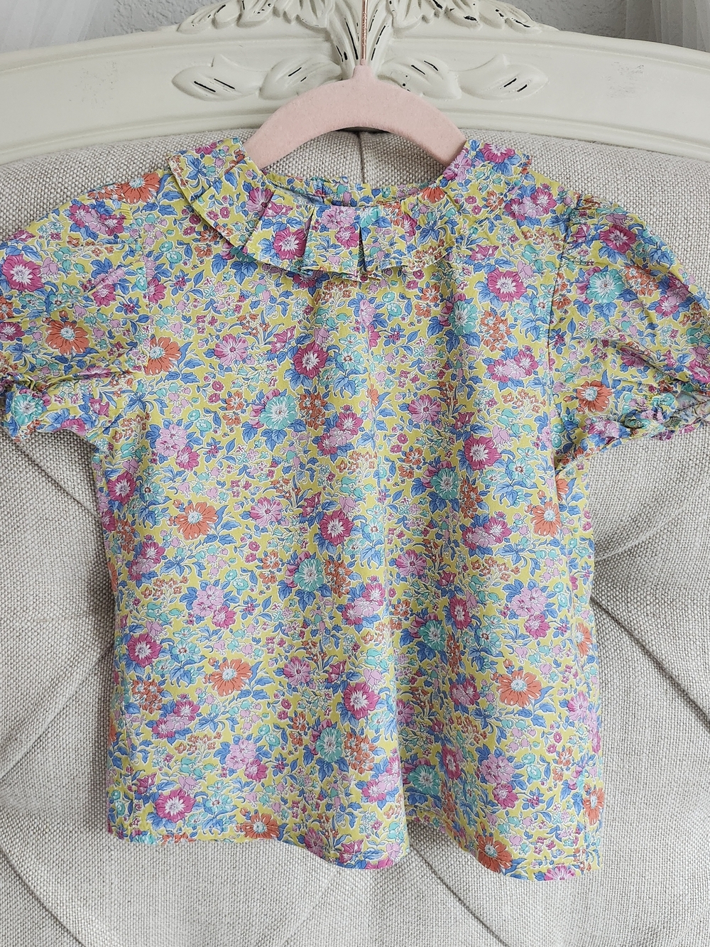 Kids Floral Ruffle Collar Top - Yellow Multi